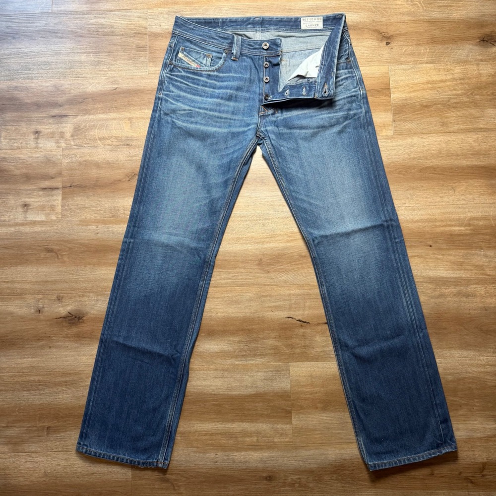 Diesel Larkee Jeans Men 33x34 Blue Regular Straight Leg Button Fly Denim 0073N